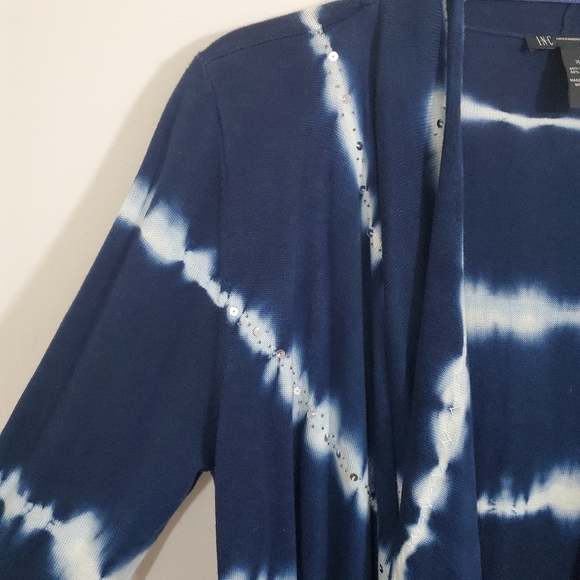 NWT Sequin Open Cardigan Knit Blue Tie Dye Large INC International Concepts - Picture 4 of 9